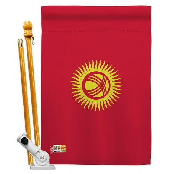 AA-CY-HS-140131-IP-BO-D-US18-AG 28 x 40 in. Kyrgyzstan Flags of the World Nationality Impressions Decorative Vertical Double Sided House Flag Set & Pole Bracket Hardware Flag Set