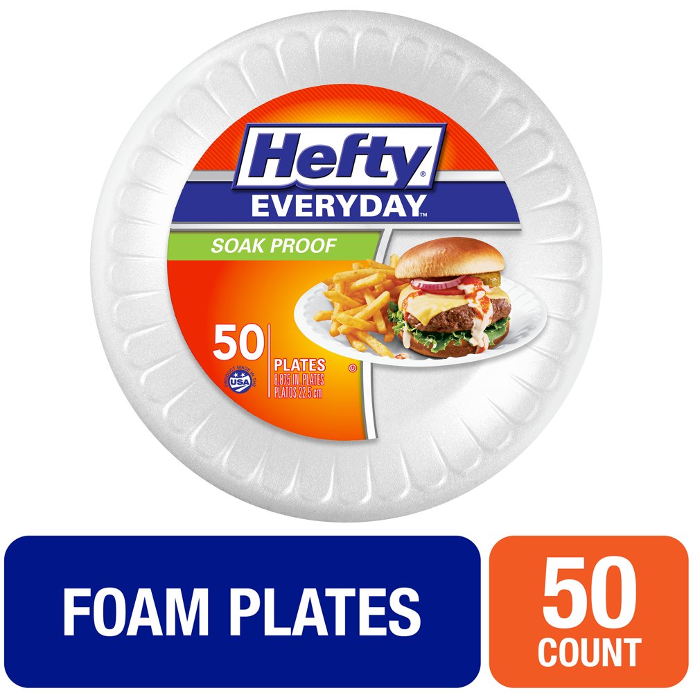 Hefty Medium Round Foam Party Plates, 50 Count