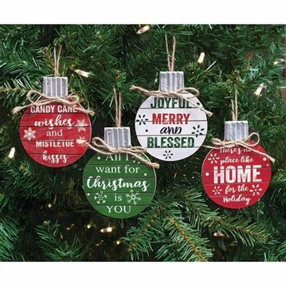 Wood Slatted Look Ball Christmas Ornaments Lot Of 4 Candy Cane Blessed Home