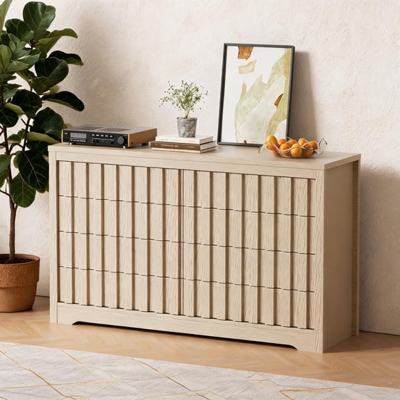 8 Drawer Engineered Wood Dresser With Fluted Handleless Drawer Panels For Household Storage