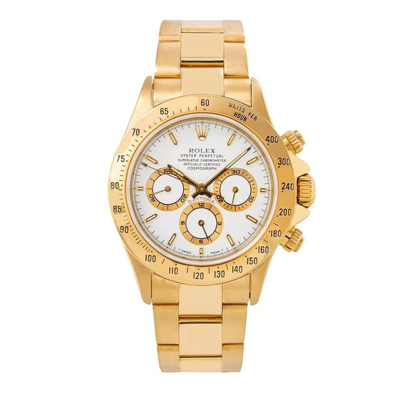 Pre-Owned Rolex Cosmograph Daytona 40MM 16528 White Dial Tachymeter Bezel 18K Yellow Gold Oyster Bracelet