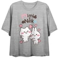 thumbnail image 5 of MiMi & Neko Happy Characters With Hearts Women's Heather Gray Short Sleeve Crew Neck Crop Tee-Large, 5 of 7