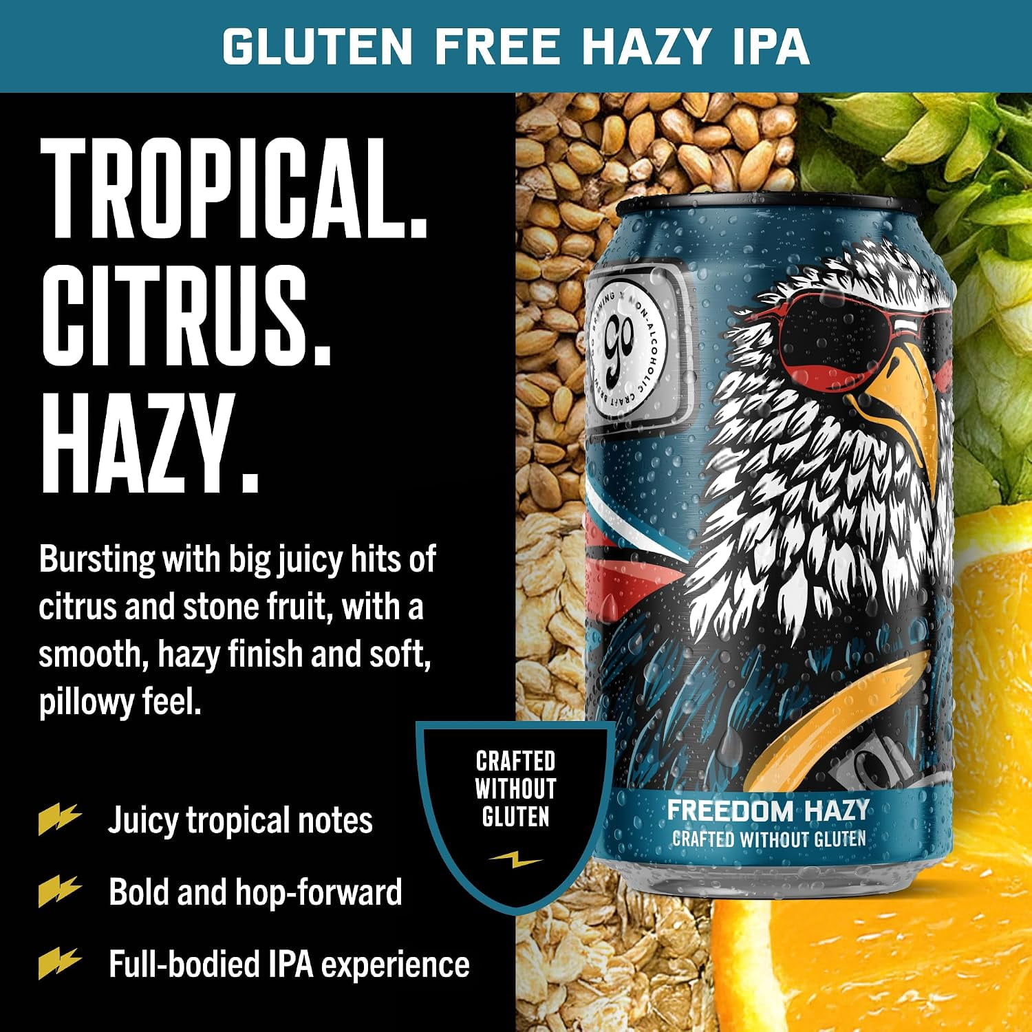 Go Brewing Freedom Hazy IPA, NA Beer, 6 Pack (12 oz) | Small-Batch Craft Brew, Low-Calorie, Classic Ingredients, Bold Smooth Finish, Any Occasion