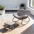 thumbnail image 5 of KIOOTTO Oversized Egg Rocking Chair with Ottoman, Modern Outdoor Wicker Swivel Egg Chair with 5" Thick Cushions, Light Gray, 5 of 6