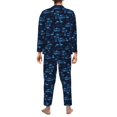 thumbnail image 7 of Salouo BLUE Flamingo Birds Print Button-Front Long Sleeve Pajama Set for Men, Soft 2Pjs Men's Long Sleeve Sleepwear -Medium, 7 of 7