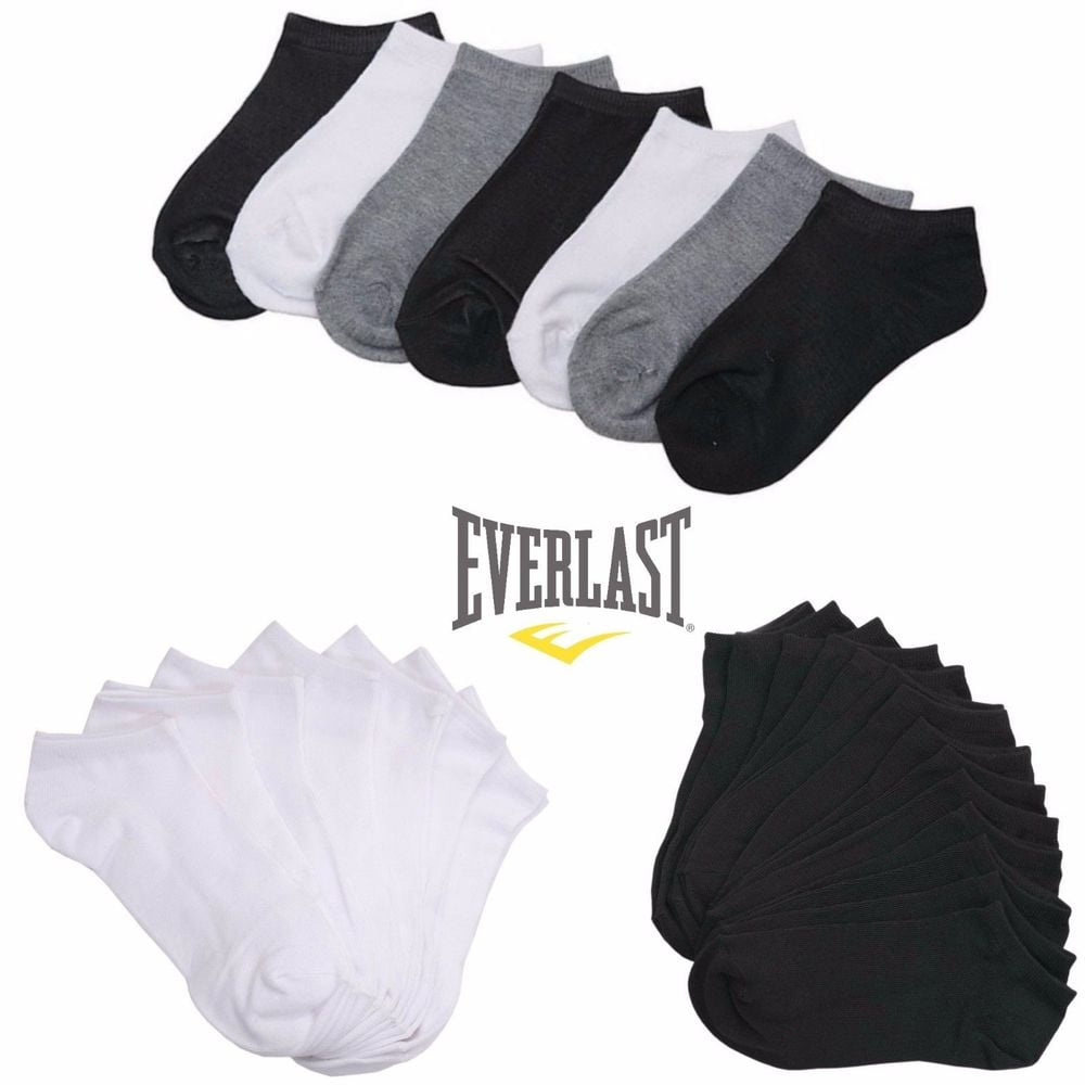 Everlast Men's Assorted 7 Pair Low Cut Black Gray White Ankle No show Socks 14 Pairs White