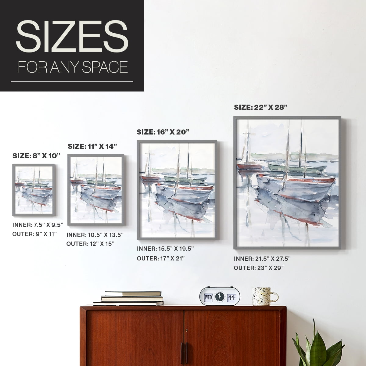 Watercolor Harbor Study I Framed Print in Gray Solid Wood 22 x 28 Framed Print