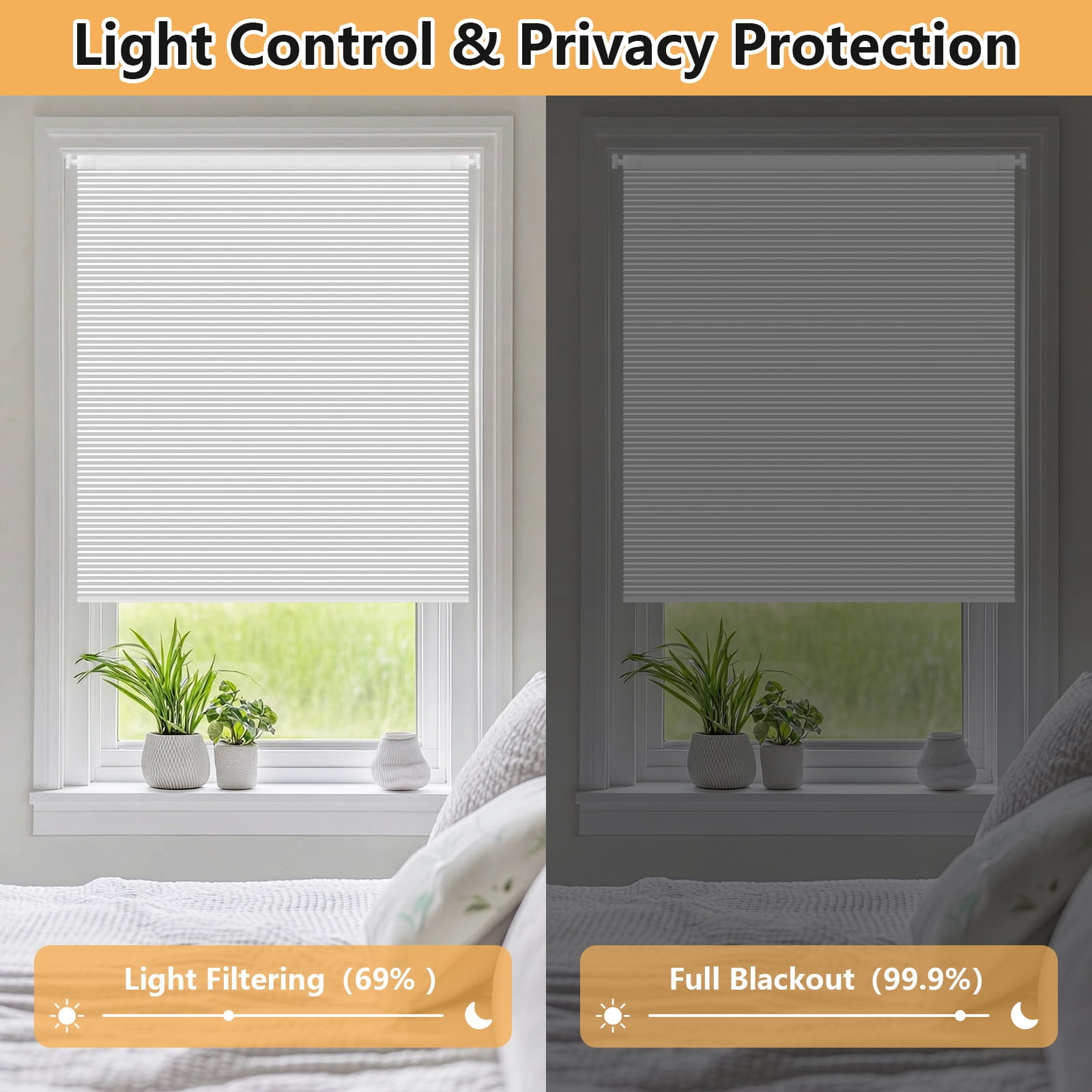 Shade&Beyond 34"x64" No Drill Cordless Blackout Cellular Shades, Thermal Insulated Noise Reducing Honeycomb Blinds for Indoor Windows, White