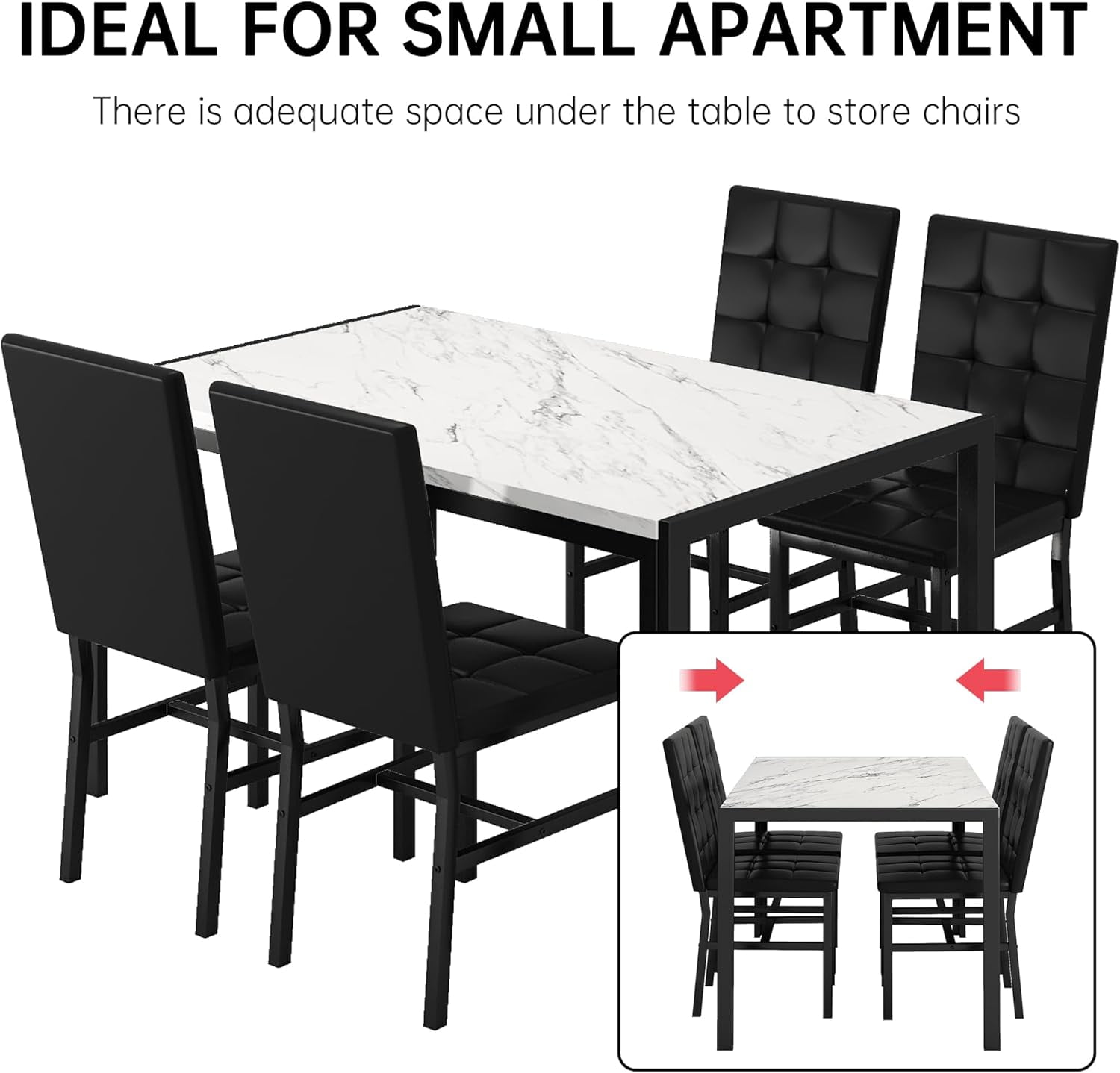 LinkRomat 5-Piece Faux Marble Dining Table Set for 4, Modern Kitchen Table with Chairs, Dinette Dining Room Furniture Set for Compact Space Saving