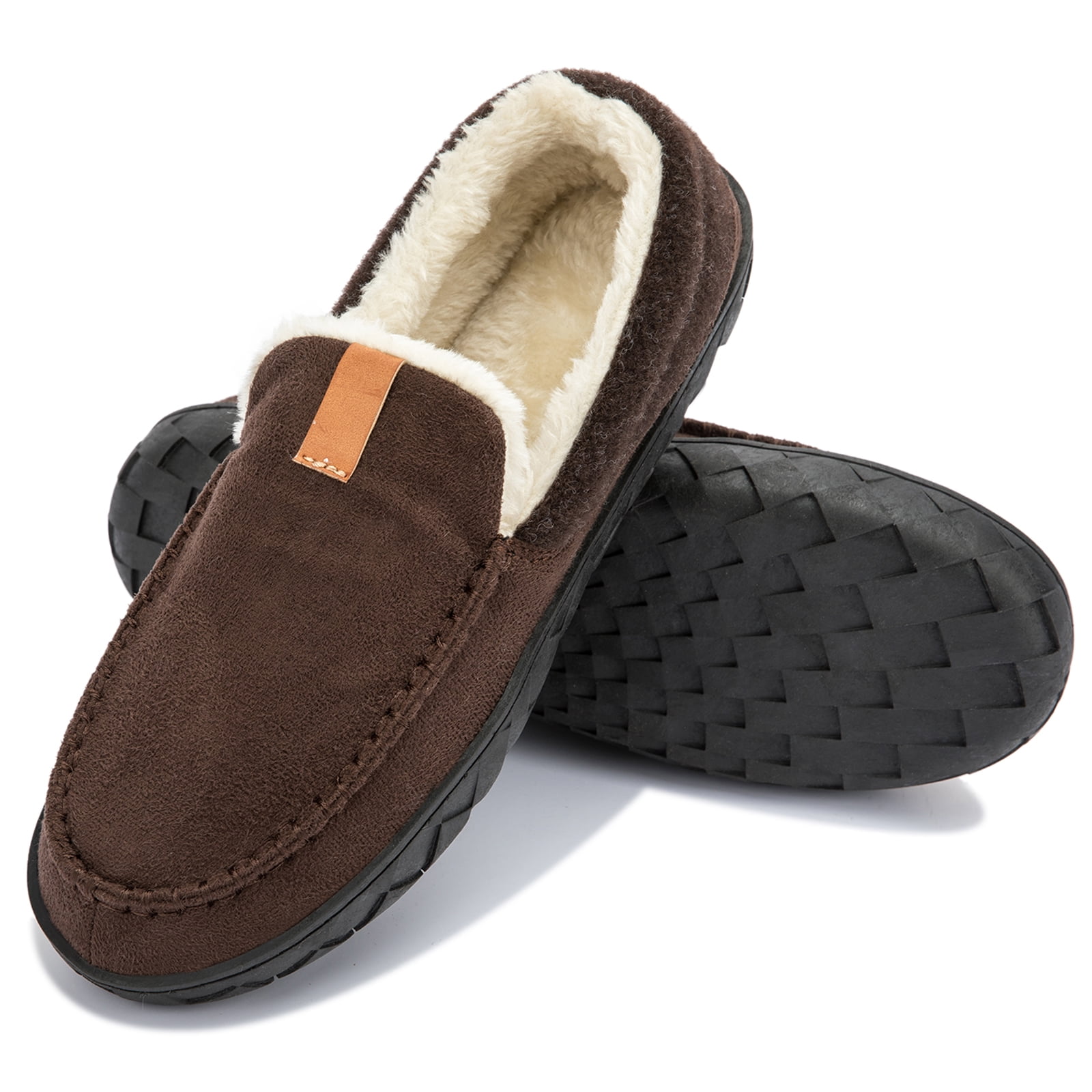 WOTTE Mens Slippers Cozy Fuzzy Plaid Moccian House Shoe with Memory ...