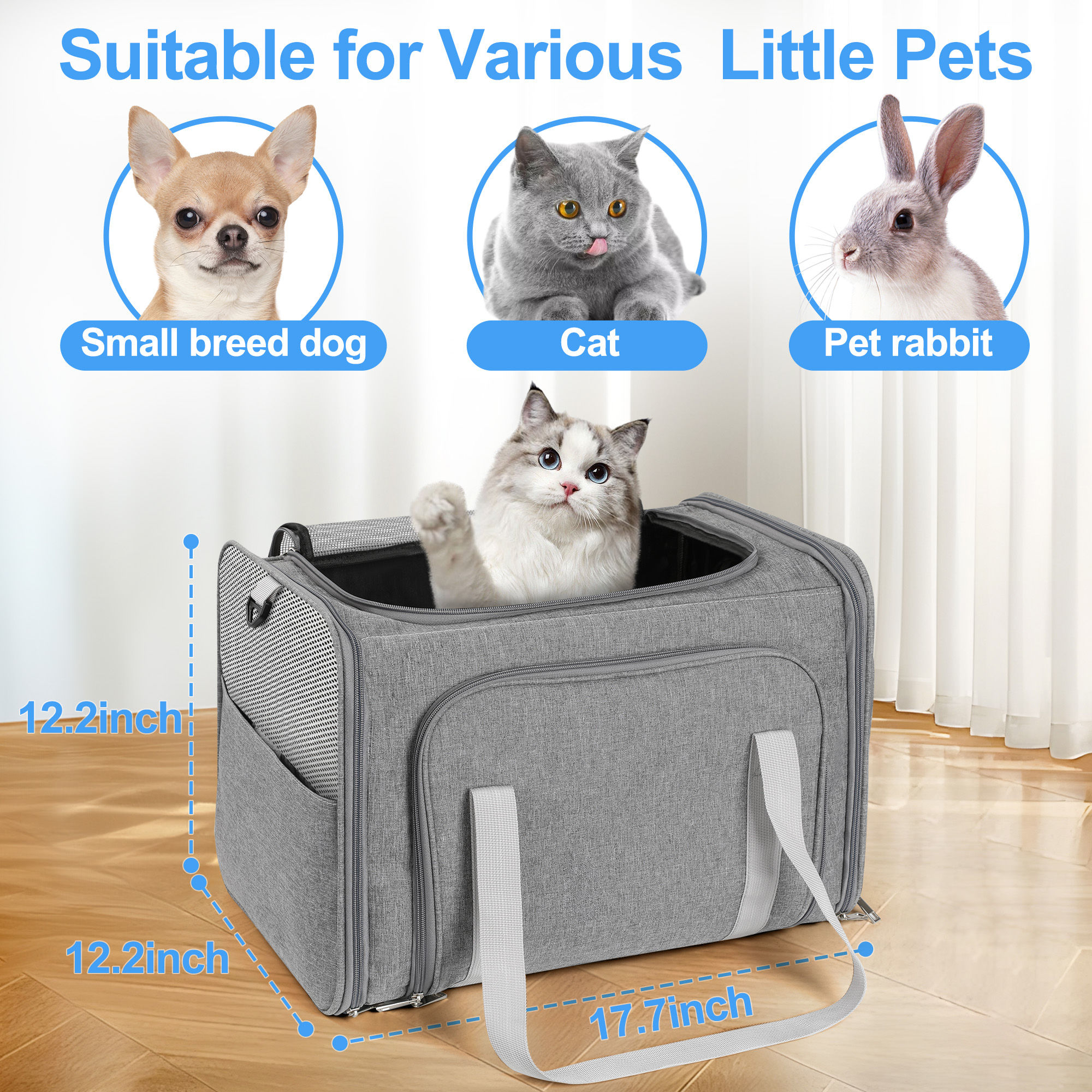 Monasem Portable Cat Carrier, Soft-Sided, Gray photo 5