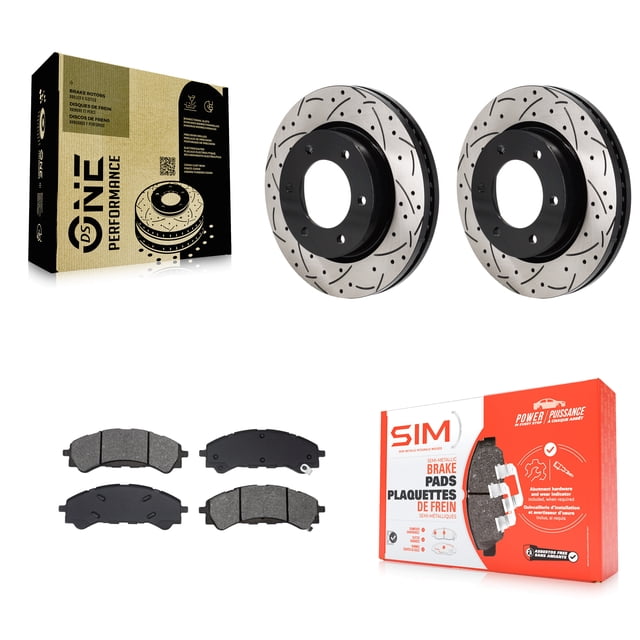 Transit Auto Front Coated Drilled Slotted Disc Brake Rotors and Semi-Metallic Pads Kit for Car Ford Ranger Bronco KDS-101193