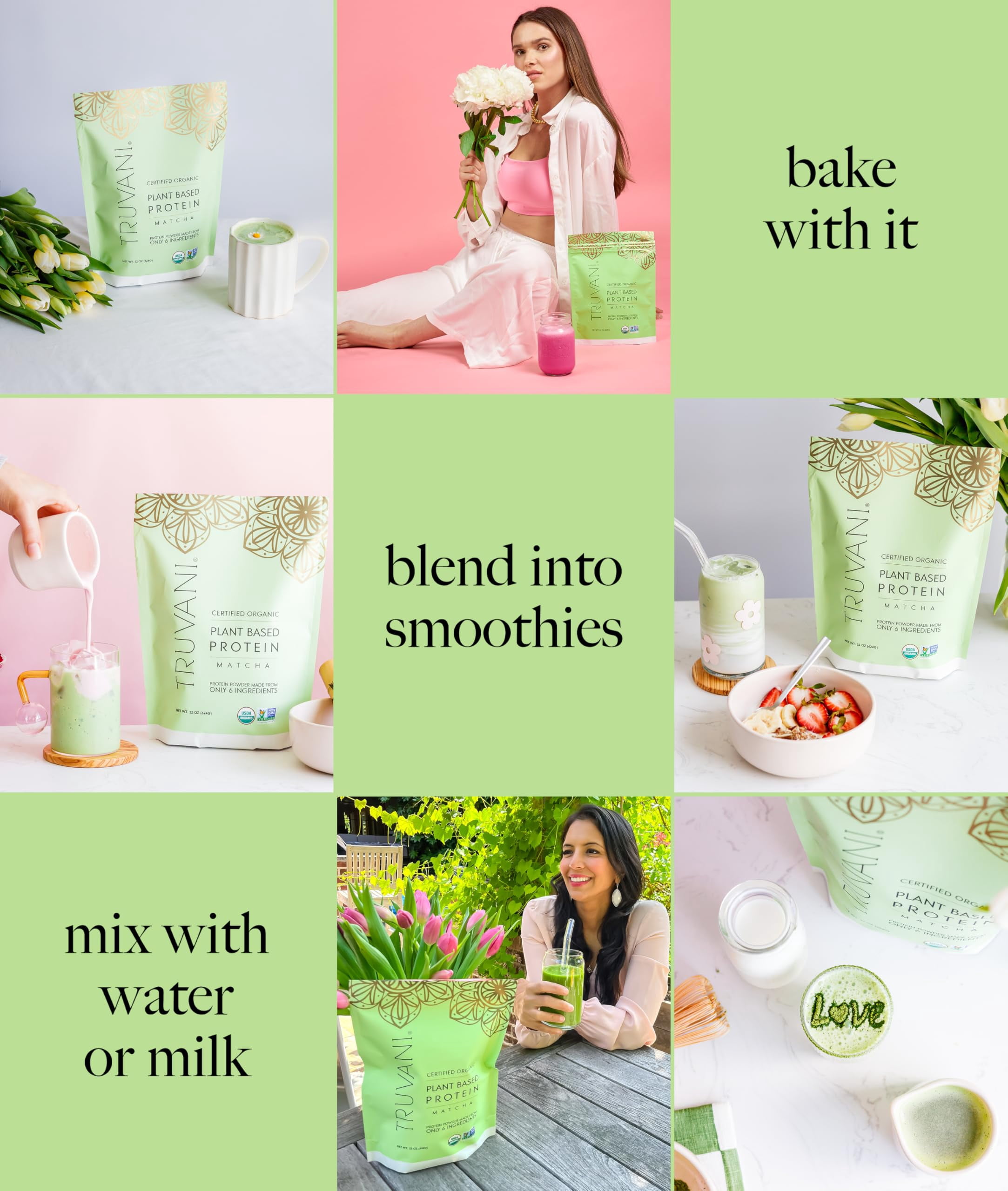 Truvani Vegan Plant Based Pea Protein Powder | Organic | Matcha | 20 Servings | Gluten & Dairy Free