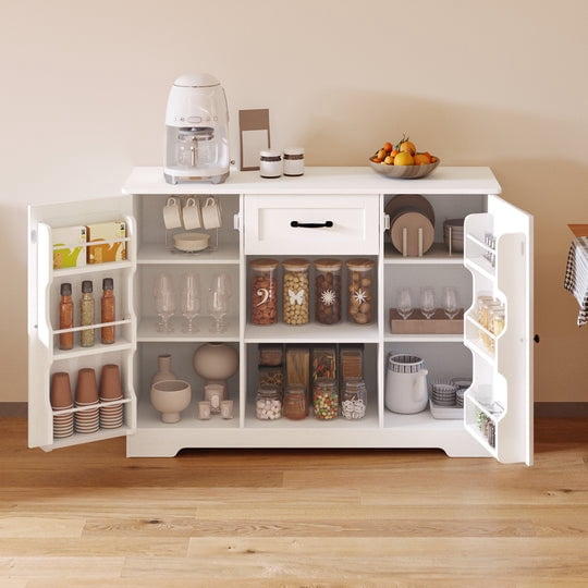 Aiho 46" L Kitchen Storage Cabinet, Coffee Bar Cabinet with Adjustable Shelves & Doors & Drawers, Sideboard Buffet Cabinet for Kitchen, Dining Room - White