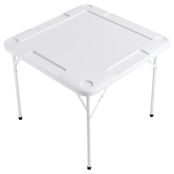 4-Player Folding Mahjong Table with Built-in Cup Holders, Chip Trays & Storage, White Surface