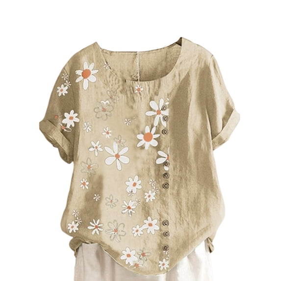 Colisha Ladies Casual Beach Tops Fashion Button T Shirt Baggy Crew Neck Blouse