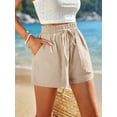 thumbnail image 5 of Linen Shorts for Women Summer Casual High Waisted Wide Leg Drawstring Beach Loose Shorts Comfy Fashion Outfits Khaki XXL, 5 of 7