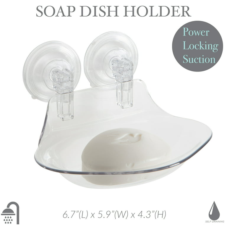 Bath Bliss Power Locking Suction Soap Dish - Clear, Shower-mounted