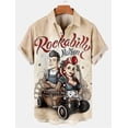 thumbnail image 2 of Camisa hawaiana de verano para hombre, con estampado gráfico de letras vintage, cuello vuelto, informal, manga corta, abotonada, ropa estampada, 2 of 4