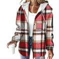 thumbnail image 2 of GrmtClth Plaid Jacket for Woman Fashion Micro Fleece Button Up Plaid Shacket Comfy Soft Long Sleeve Fall Winter Coat Vermilion S, 2 of 3
