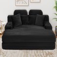 thumbnail image 5 of Miniyam 64in Compressed Chaise Lounge Corduroy Oversized Sleeper Sofa With Cup Holders, Side Pockets for 2 People, No Assembly Required, Black, 5 of 11