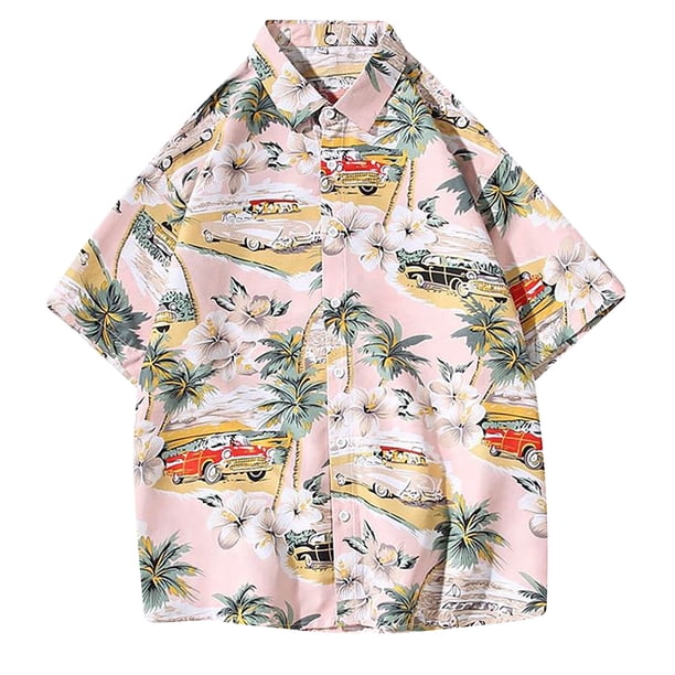 Camisa hawaiana de manga corta con cuello levantado para la playa para hombre, camisas informales con botones estampadas de verano Fridja po5046