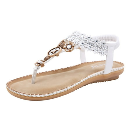 

Noarlalf sandals for women dressy summer Fashion Women s Ethnic Style Sandals Bohemian Retro Simple Casual Comfortable Rhinestone Flat Shoes womens sandals