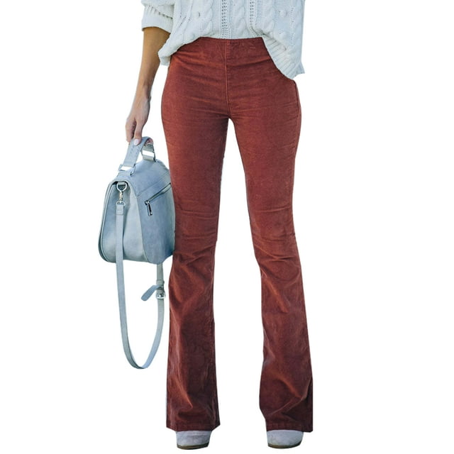 LUXUR Ladies Wide Leg Trousers Loose Fit Holiday Flare Pants Brick Red 3XL