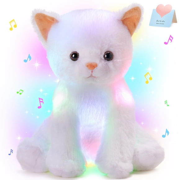 Animal de peluche Houwsbaby, gato blanco con música y luz, 30 cm