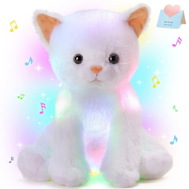 Animal de peluche Houwsbaby, gato blanco con música y luz, 30 cm