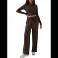 thumbnail image 2 of Conjunto Deportivo Y2K de Dos Piezas para Mujer, con Larga, Top Ajustado y Pantalones Anchos, Ideal para y Otoño Café M, 2 of 8
