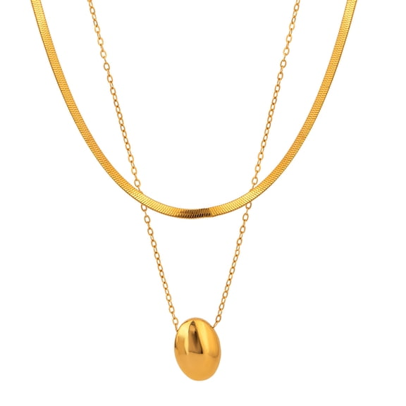 Sunyuer Stainless Steel Plump Oval Pendant Layered Necklace in Gold Tone