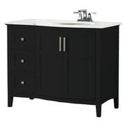 Brooklyn + Max Wilshire 42 inch Contemporary Bath Vanity in Black with Bombay White Engineered Marble Extra Thick Top