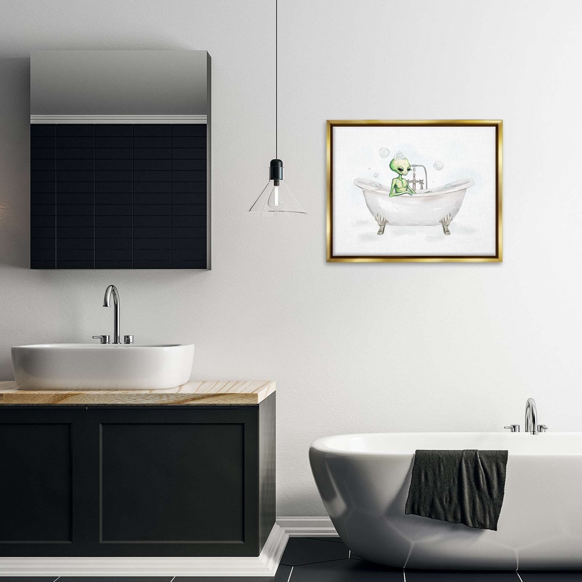 Stupell Industries Alien Bubble Bath Typography Painting Gold Floater Framed Canvas Art Print Wall Art, 31 x 25