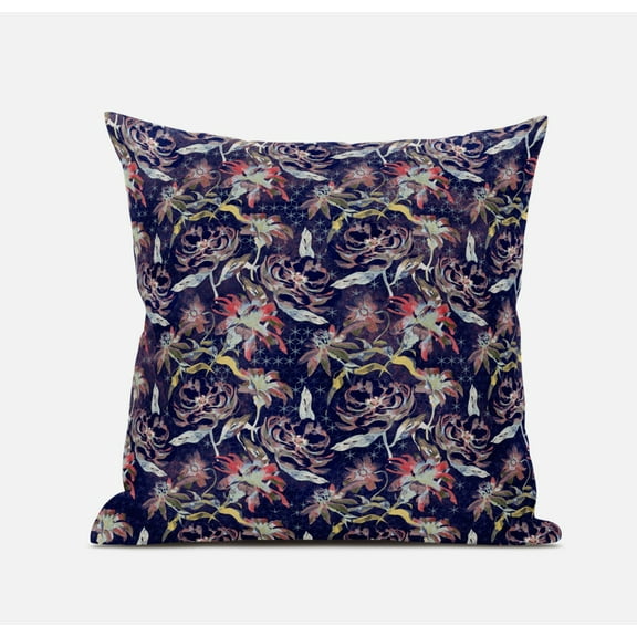 18" Midnight Blue Roses Suede Throw Pillow