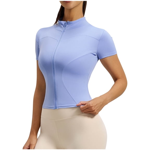 GUACER Short Sleeve Zip-Up Yoga Jacket for Women High Neck Athletic Top Slim Fit for Gym & Pilates