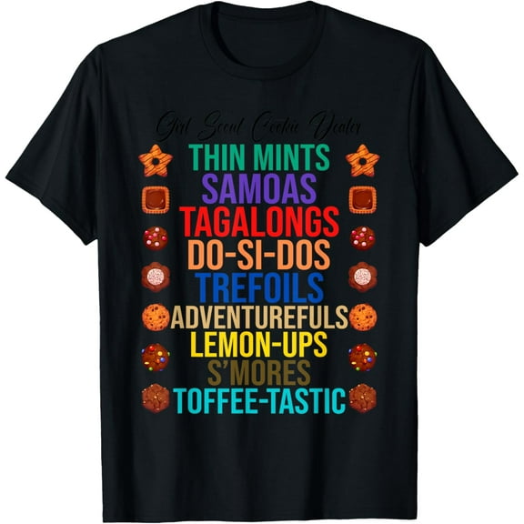 Colorful Cookie Menu Scout for Girls Cookie Dealer T-Shirt