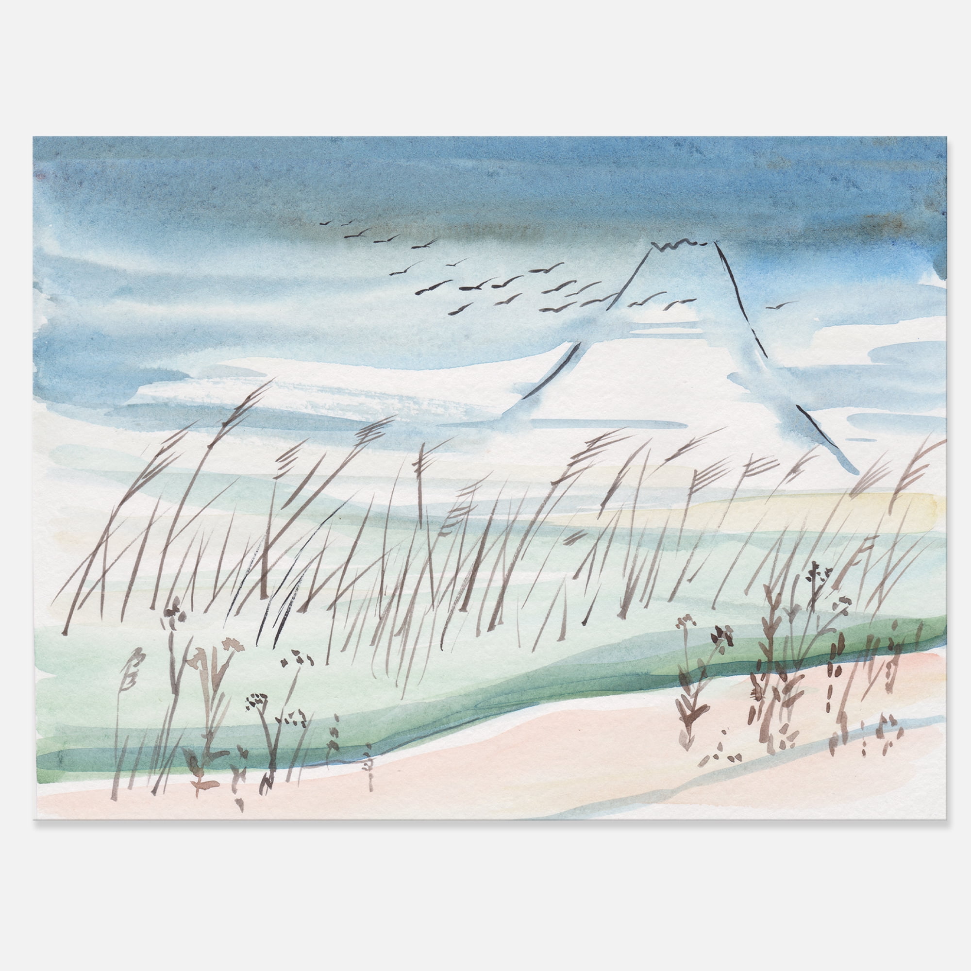 Designart ' Crane Birds Flying Over Snowy Montain ' Traditional Canvas Wall Art Print