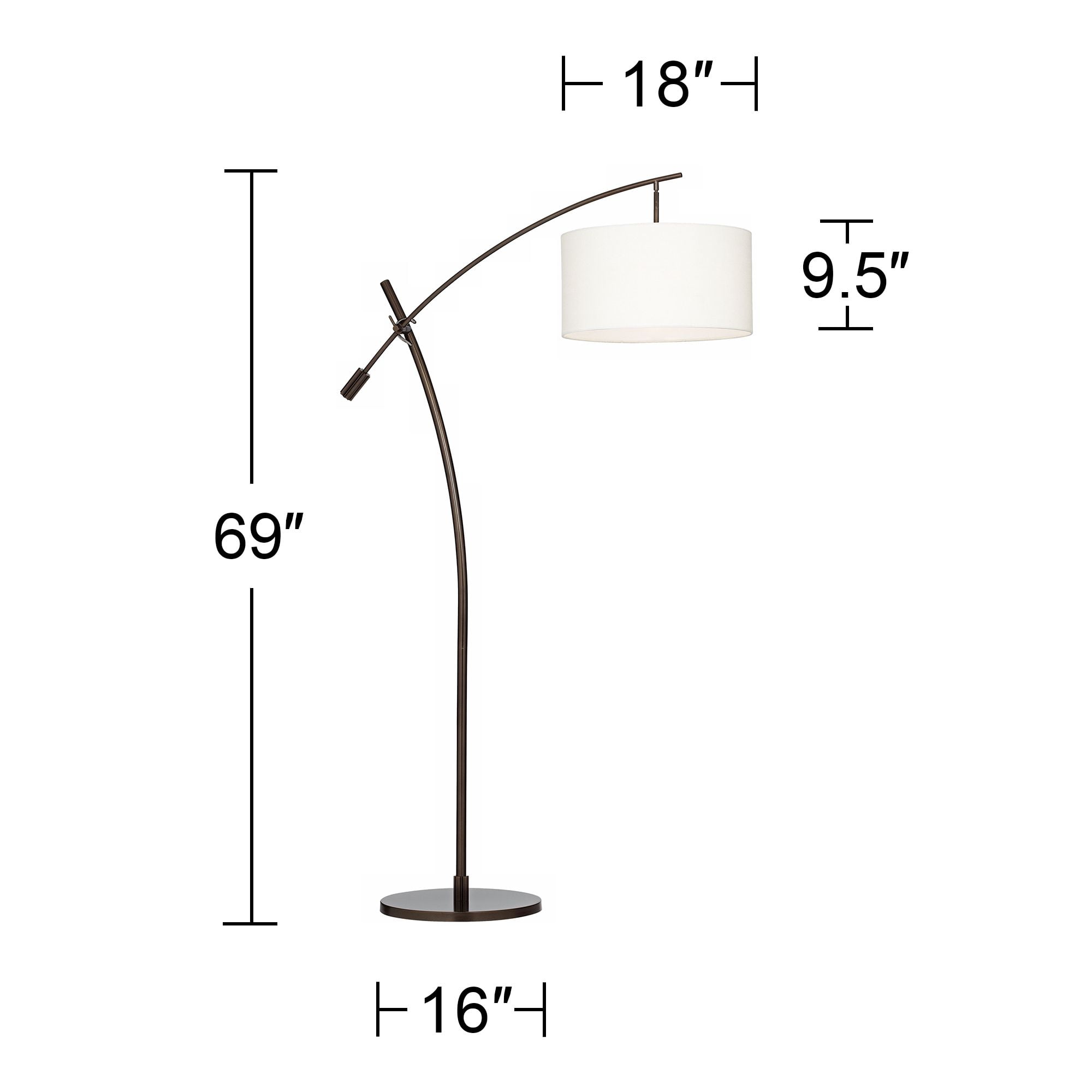Possini Euro Design Modern Arc Floor Lamp Bronze Off White Linen Drum Shade Adjustable For Living Room Reading Bedroom Office