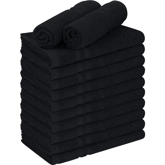 Cotton Bleach Proof Salon Towel 16 by 27 inches, Bleach Safe Gym 100% Cotton Hand Towel, 12 Pack, Black