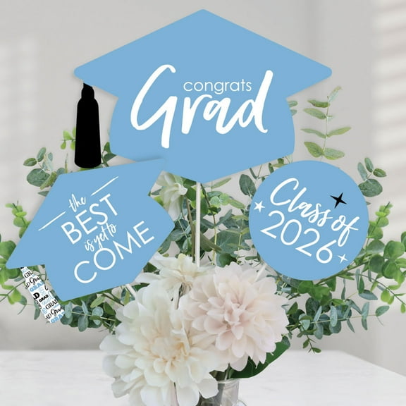 Big Dot of Happiness Light Blue 2026 Graduation Party Centerpiece Sticks - Table Toppers - Set of 15