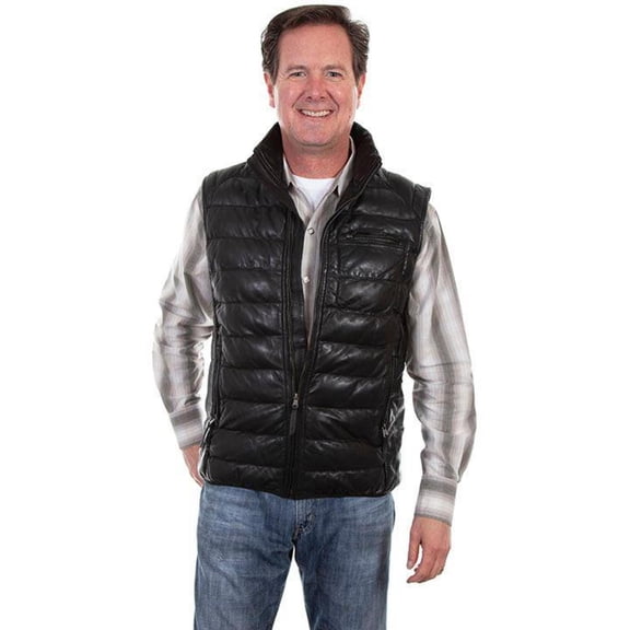 Scully Mens Black Leather Ribbed Vest XXL