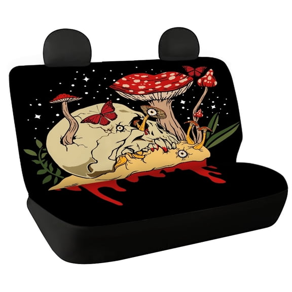 FUIALDOLG Skull Mushroom Butterfly Full Wrap Rear Bench Car Seat Cover for Car Interior Automotive, Soft Washable Stretch Back Seat Cover Protectors for Trucks and Vans