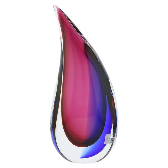 GlassOfVenice Murano Glass Sommerso Wave Vase - Rose and Blue