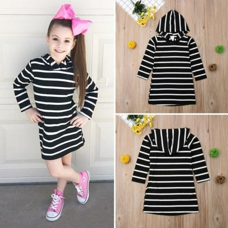 - Kids Baby Girls Casual Dress Long Sleeve Hoodie Hooded Jumper Sweater Tops 6M-5T