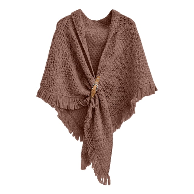 Breezora Womens Solid Color Triangle Shawl Wrap Windproof Warm Cloak Cardigan Lightweight Versatile Autumn Spring Brown