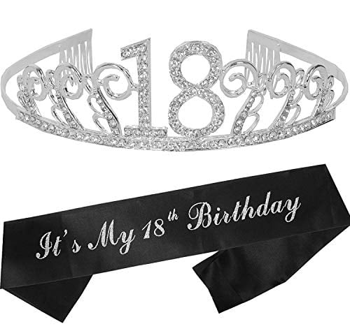 18th Birthday Gifts for Girl 18th Birthday Tiara and Sash Silver Happy 18th Birthday Party Supplies 18 Fabulous Glitter Satin Sash and Tiara