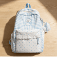 thumbnail image 4 of Women Cute Plaid Lace Trim Backpack, Polka‑Dot Outer Pockets Bookbag, Multi‑Pocket Anti‑Theft For Daily Errands & Shopping (Blue), 4 of 5