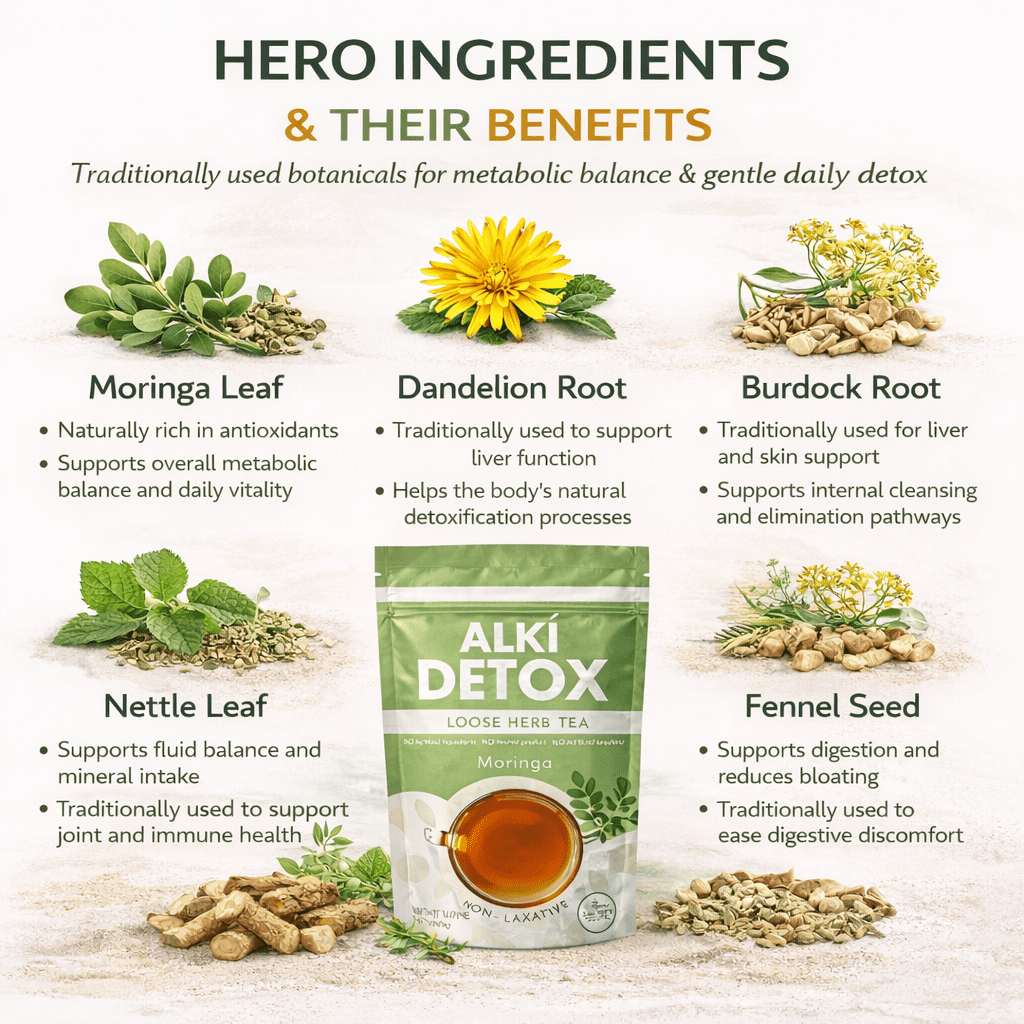 Zyzven Naturals Alki Detox with Moringa – 80g Loose Leaf Herbal Tea | Botanical Detox Blend with Moringa, Dandelion Root, Nettle, Burdock, Ginger & Turmeric | Natural Daily Wellness Tea