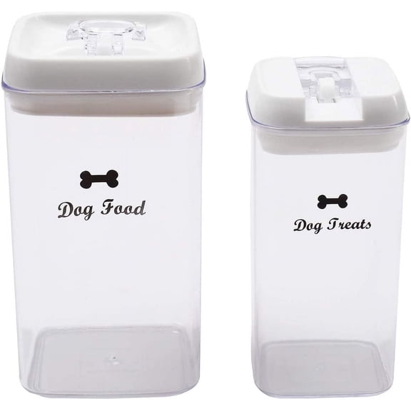 Pethiy Airtight Dog Food Storage Container Set, Dog Treat Container Up to 10 lbs, for Pet Food Storage Bin, Keep Fresh, BPA Free, 2 Pack, Clear/Gray